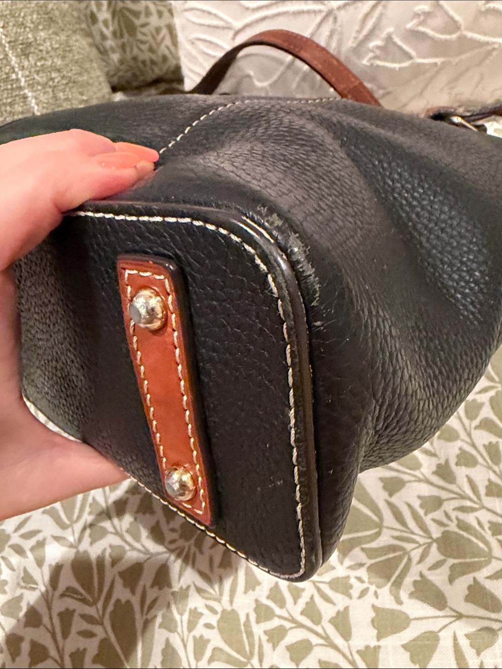 Dooney & Bourke Black Leather Tote with Brown Trim & Handles - Picture 5 of 16